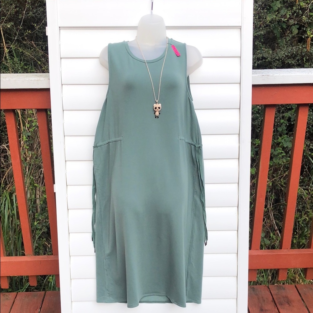 Garnet Hill Green Midi Sheath Dress Crew Neck